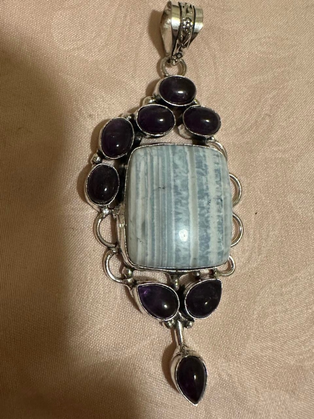 Real natural Owyhee Opal Crystal and Amethyst Gemstone Handmade Pendant